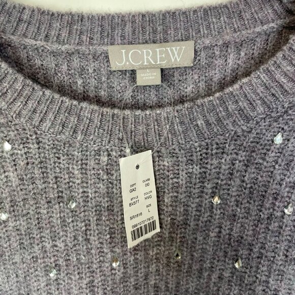 J. Crew Puff Sleeve Rhinestone sweater Supersoft yarn Wool Alpaca Large Sparkly - Picture 7 of 10